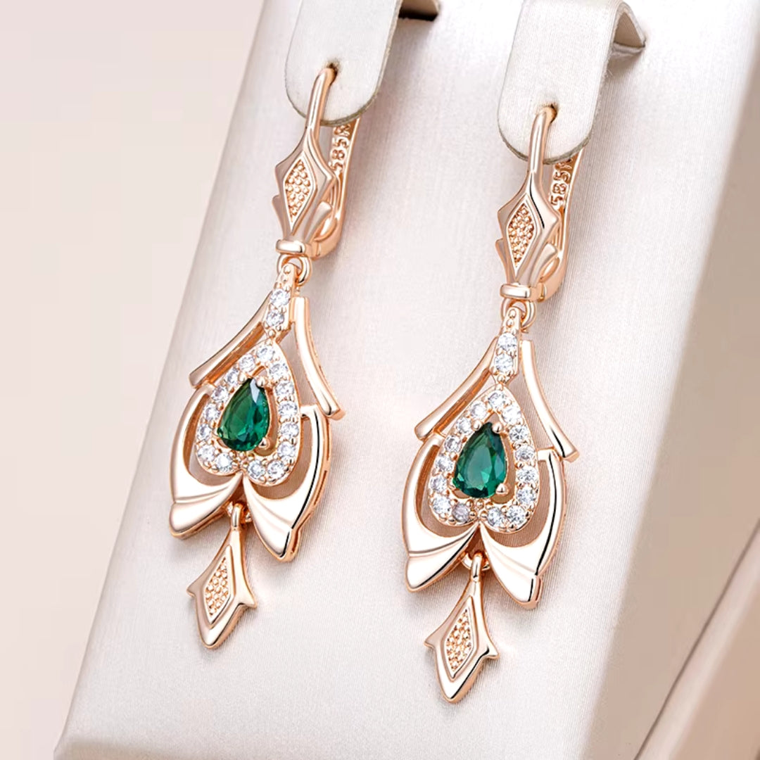 Elegant Dangling Green Crystal Golden Earrings