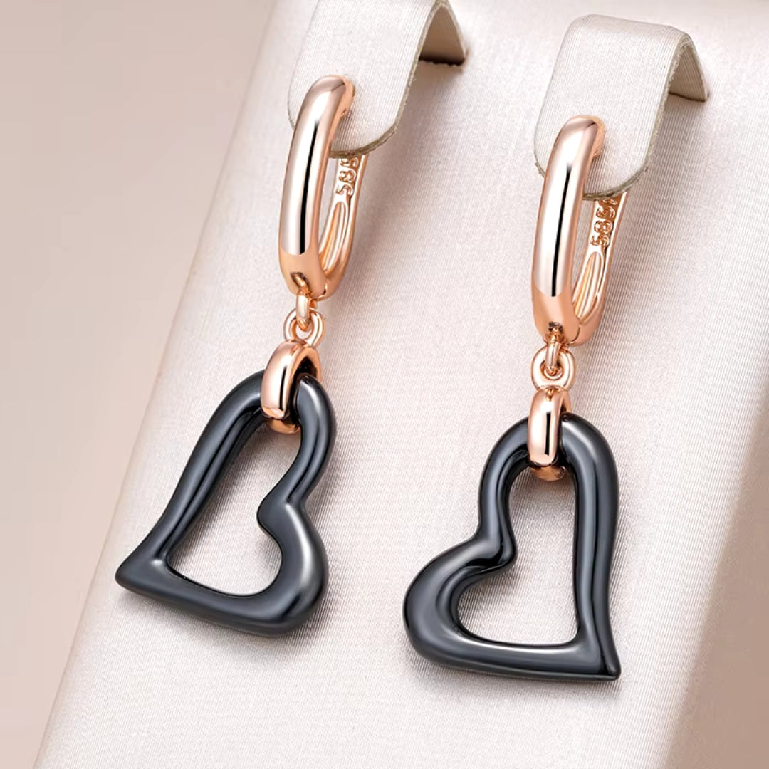 Elegant Black Heart Golden Earrings