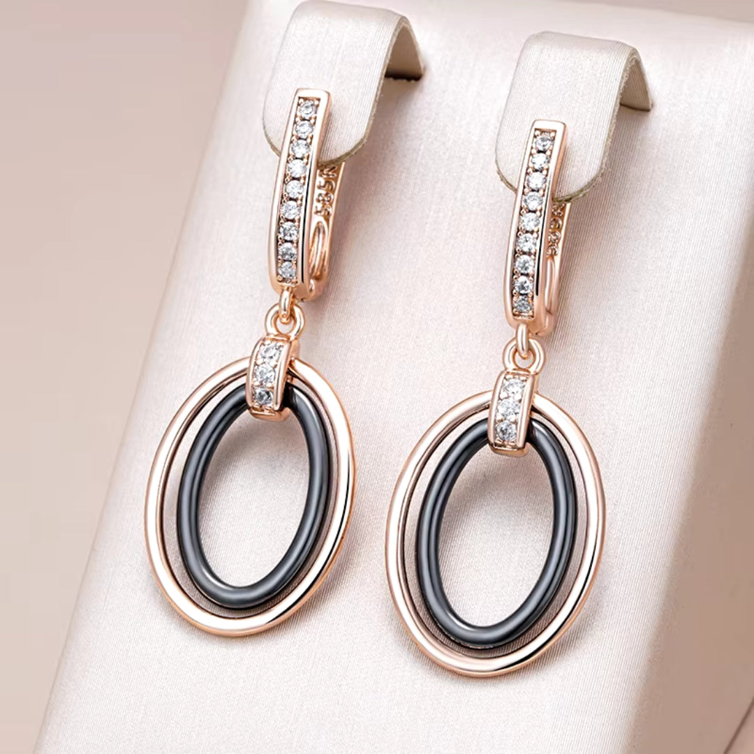 Elegant Black Circle Golden Earrings