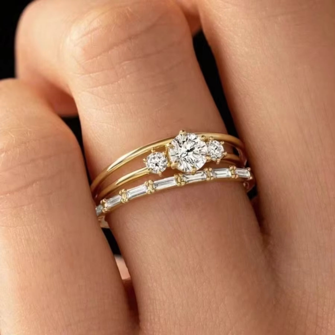 Vintage Golden Zirconia Ring Set