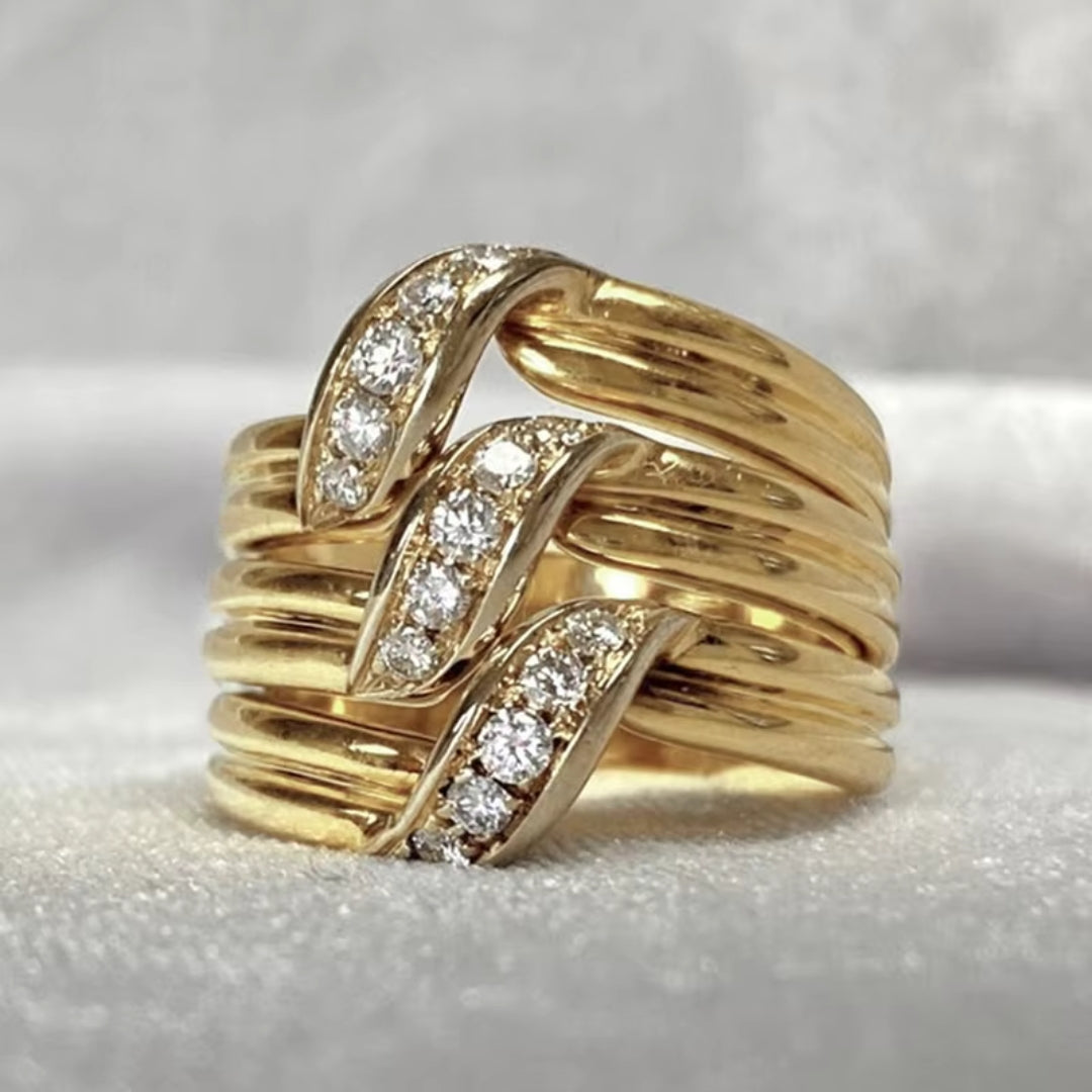 Vintage Layered Zirconia Golden Ring