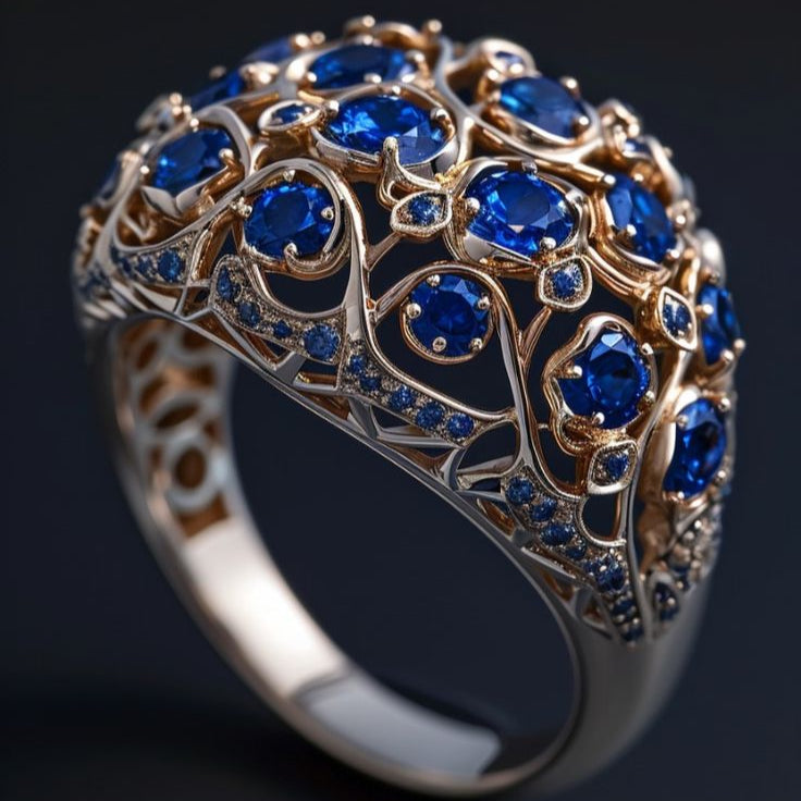 Vintage Blue Spark Gold Ring