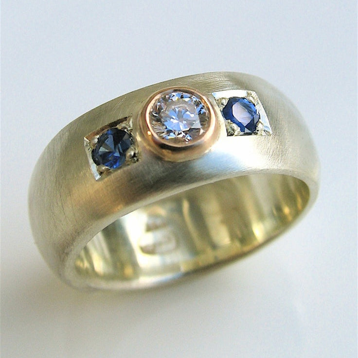 Vintage Thick Silver Blue Zirconia Ring