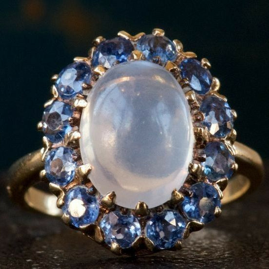 Vintage Cosmic Moonstone Zirconia Gold Ring