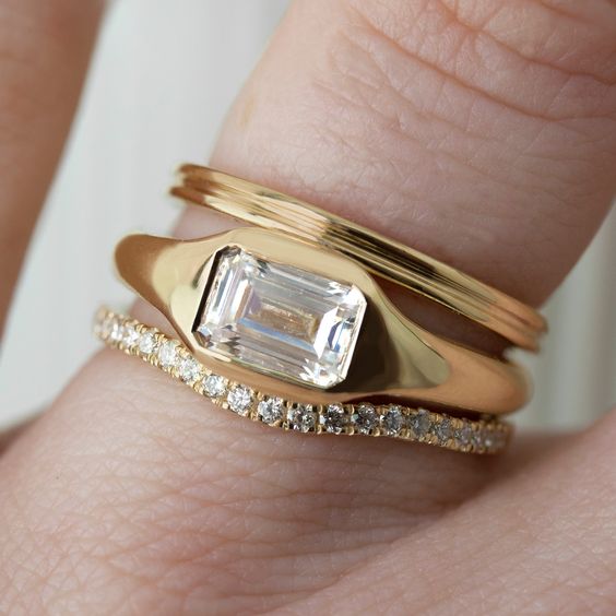 Vintage Zirconia Gold Ring Set