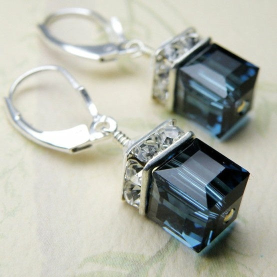 Vintage Blue Cubic Silver Earrings