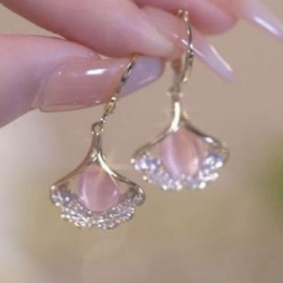 Vintage Pink Glass Lotus Earrings