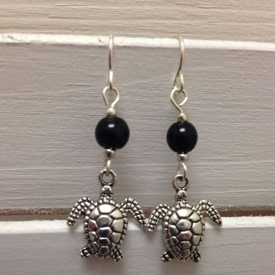 Vintage Turtle Black Stone Earrings