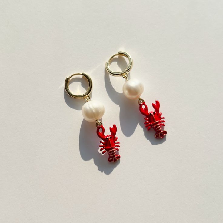 Vintage Red Lobster Pearl Earrings