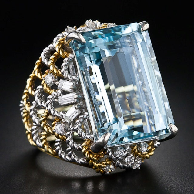 Vintage Chain Gold & Silver Blue Zirconia Ring