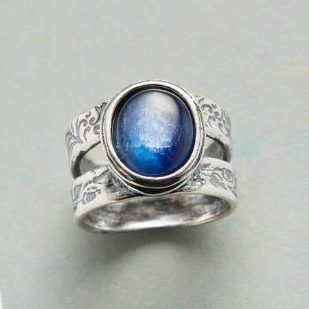 Vintage Ocean Stone Layered Silver Ring