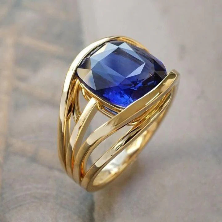 Vintage Blue Crystal Layered Gold Ring