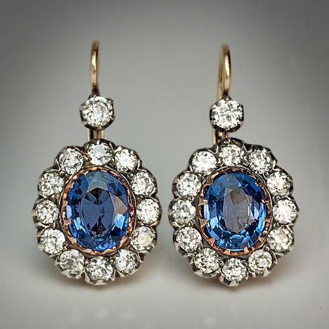 Vintage Blue & White Zirconia Rounded Earrings