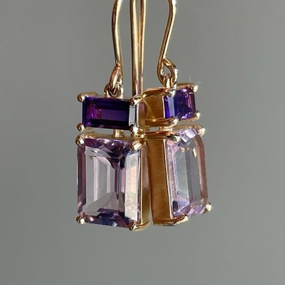 Vintage Purple Glass Gold Earrings