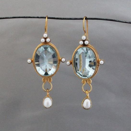 Vintage Blue Glass Pearl Earrings