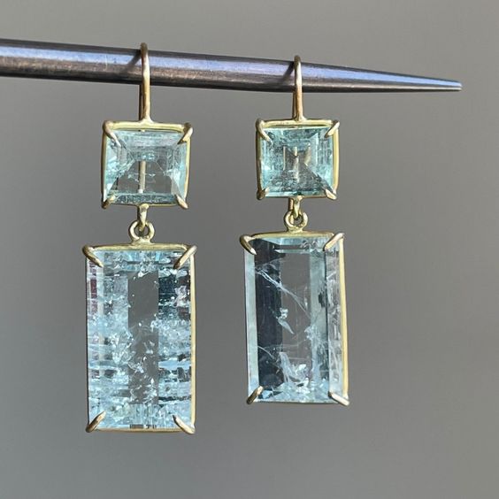 Vintage Blue Rectangular Glass Earrings