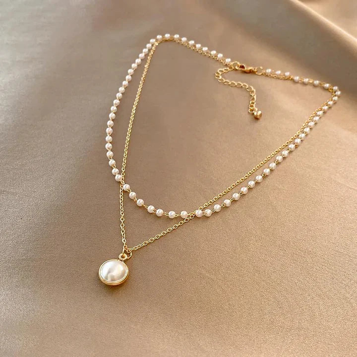 Vintage Layered Pearl Golden Necklace