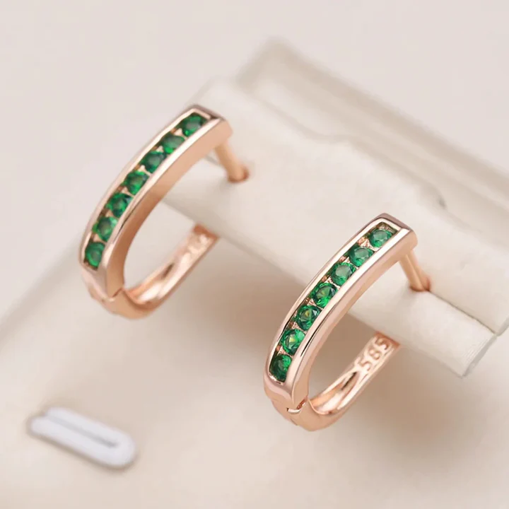 Elegant Green Inlaid Zirconia Earrings