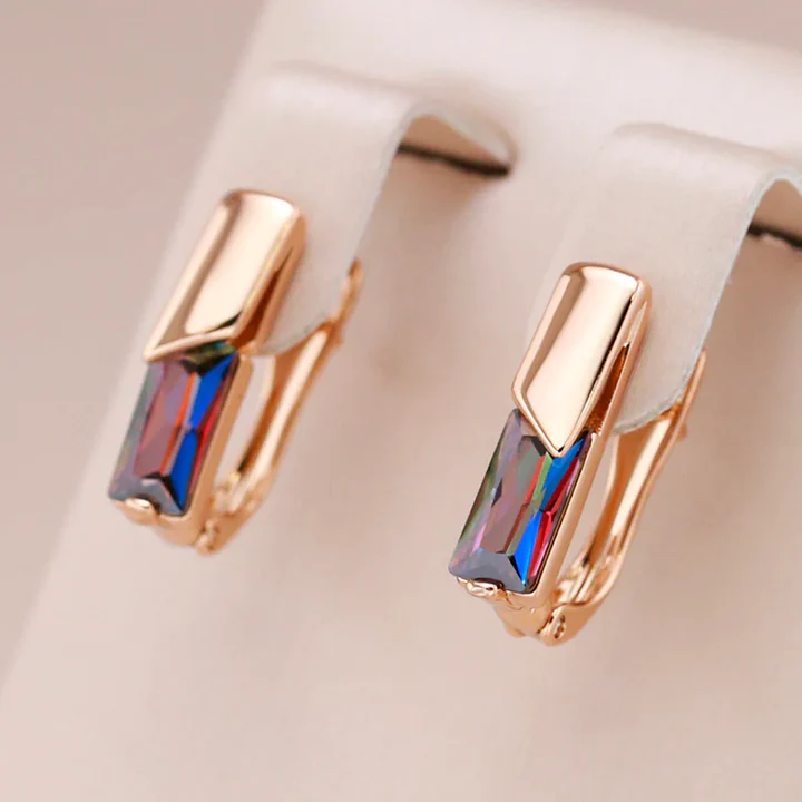 Elegant Colorful Zirconia Gold Earrings