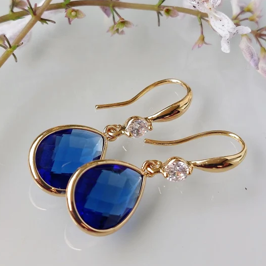 Vintage Blue Crystal Drop Earrings