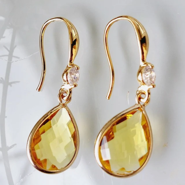 Vintage Yellow Crystal Drop Earrings