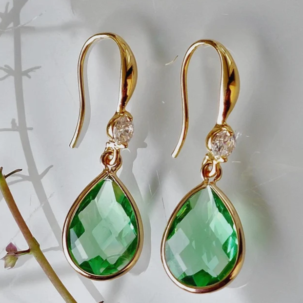 Vintage Green Crystal Drop Earrings