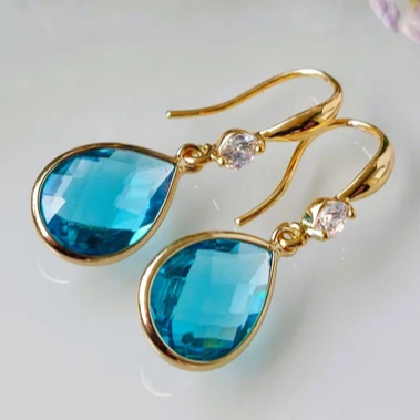 Vintage Blue Sky Crystal Drop Earrings