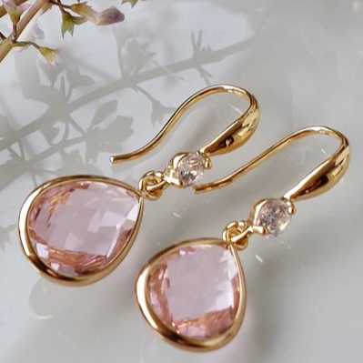 Vintage Pink Crystal Drop Earrings