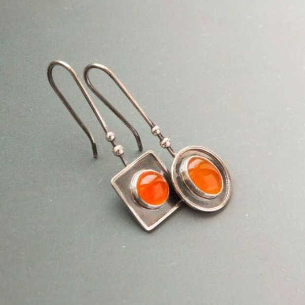 Vintage Orange Stones Dangling Earrings