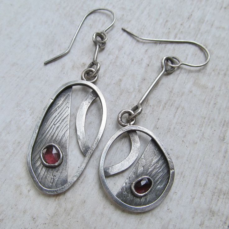 Vintage Red Inlaid Stone Silver Earrings