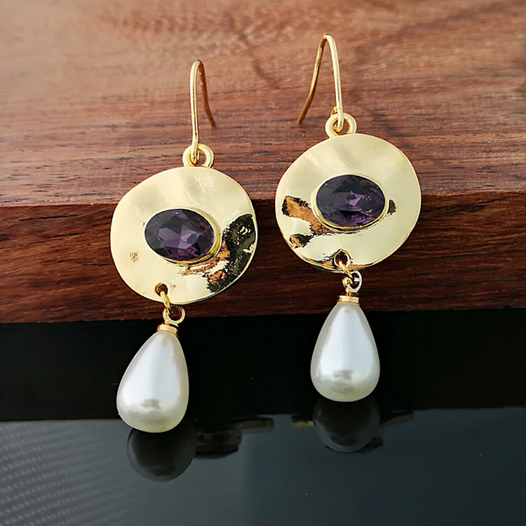 Vintage Purple Inlaid Zirconia Pearl Earrings