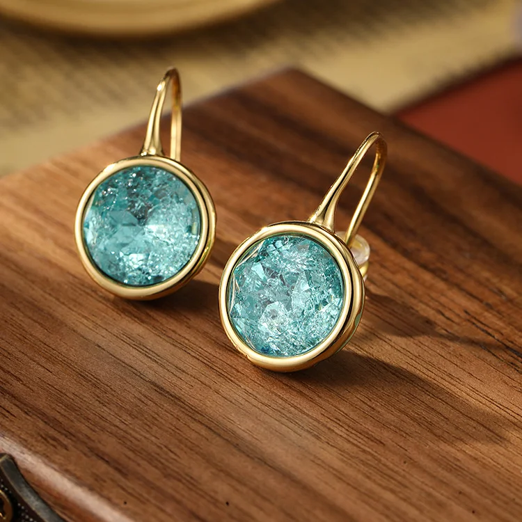 Vintage Inlaid Blue Glass Earrings