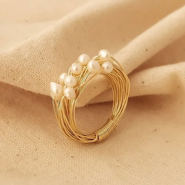 Vintage Pearl Golden Threads Ring