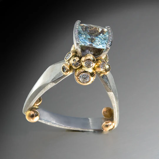 Vintage Blue Zirconia Gold & Silver Ring