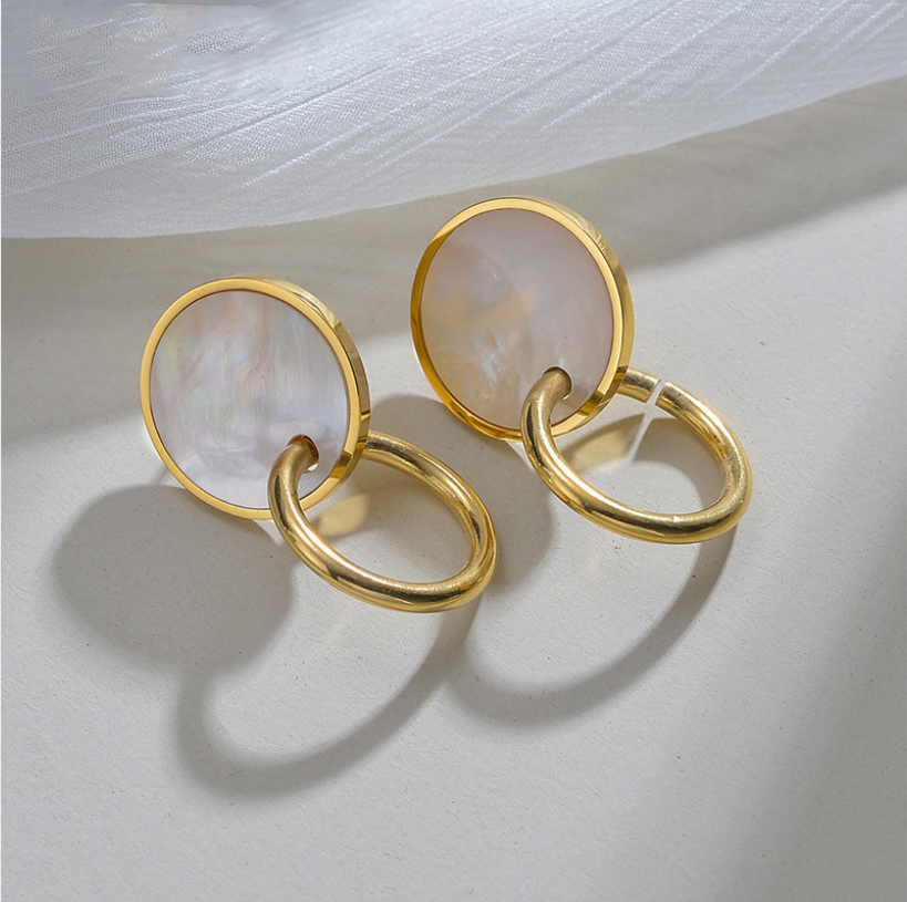 Vintage White Opal Rounded Golden Earrings