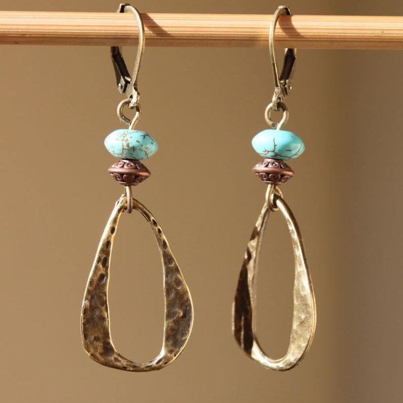 Vintage Dangling Turquoise Gold Earrings