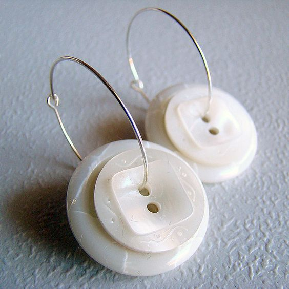 Vintage White Button Earrings