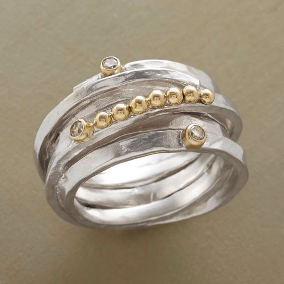 Vintage Silver Golden Beads Ring