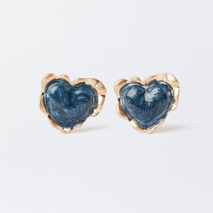 Vintage Blue Enamel Heart Earrings