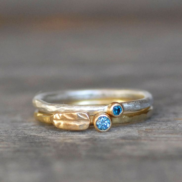 Vintage Layered Gold & Silver Blue Crystal Ring