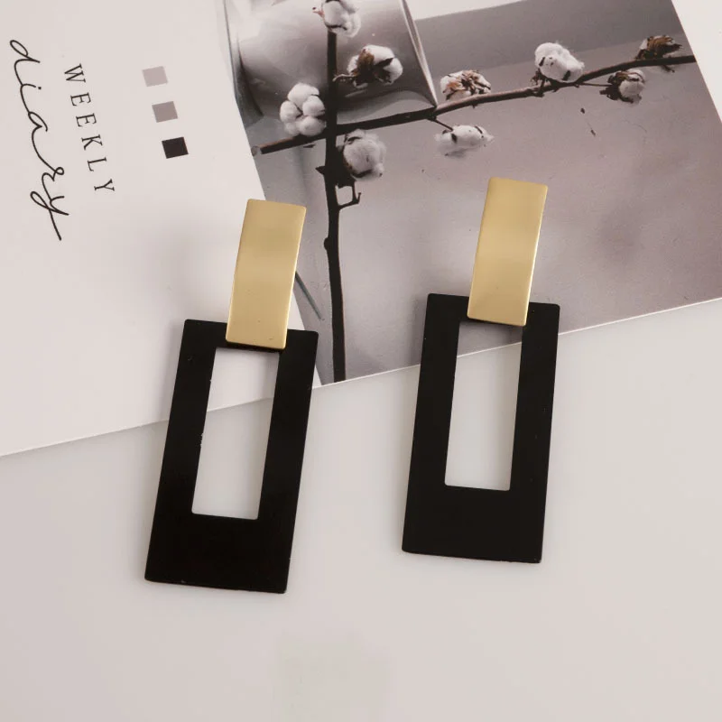 Vintage Rectangular Black Hollow Earrings