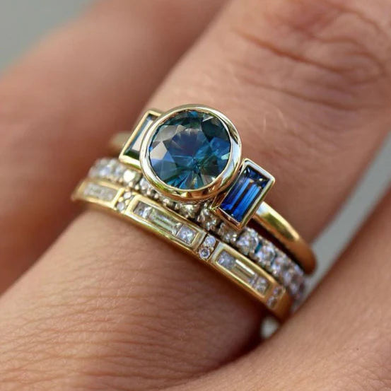 Vintage Blue Elegant Ring Set