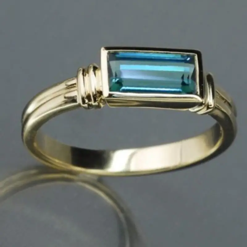 Vintage Inlaid Rectangular Blue Glass Ring