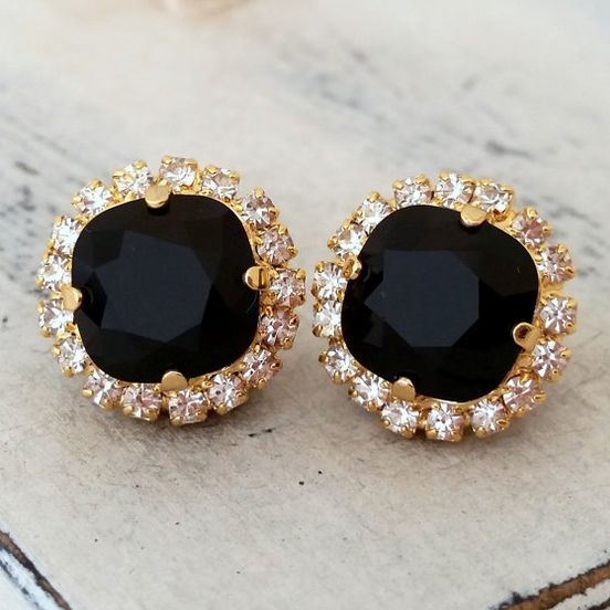 Vintage Black Zirconia Earrings