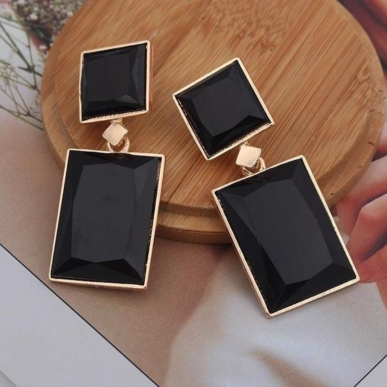 Vintage Black Rectangular Earrings