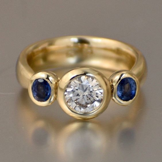 Vintage Blue & White Glass Gold Ring