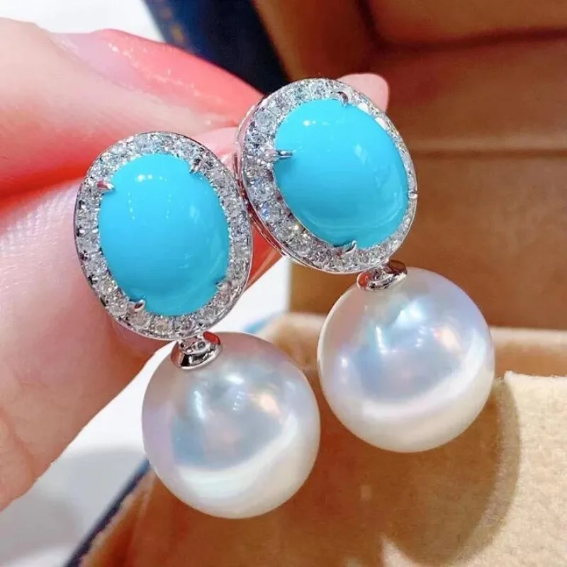 Vintage Blue & Pearl Earrings