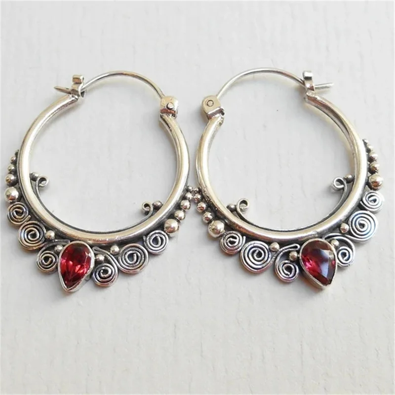 Vintage Red Zirconia Hoop Earrings