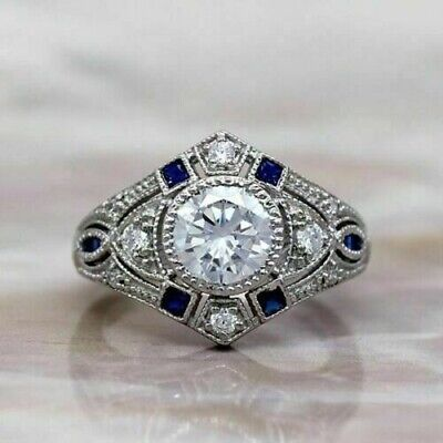 Vintage Glass Blue Silver Ring