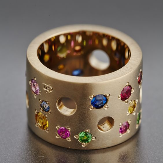 Vintage Colorful Inlaid Glass Tube Ring